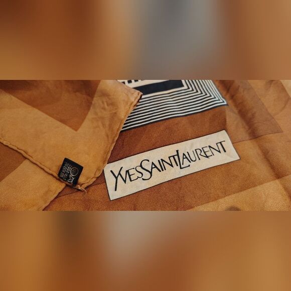Yves Saint Laurent Vintage Brown Silk Scarf Rolled Hem - Picture 2 of 14